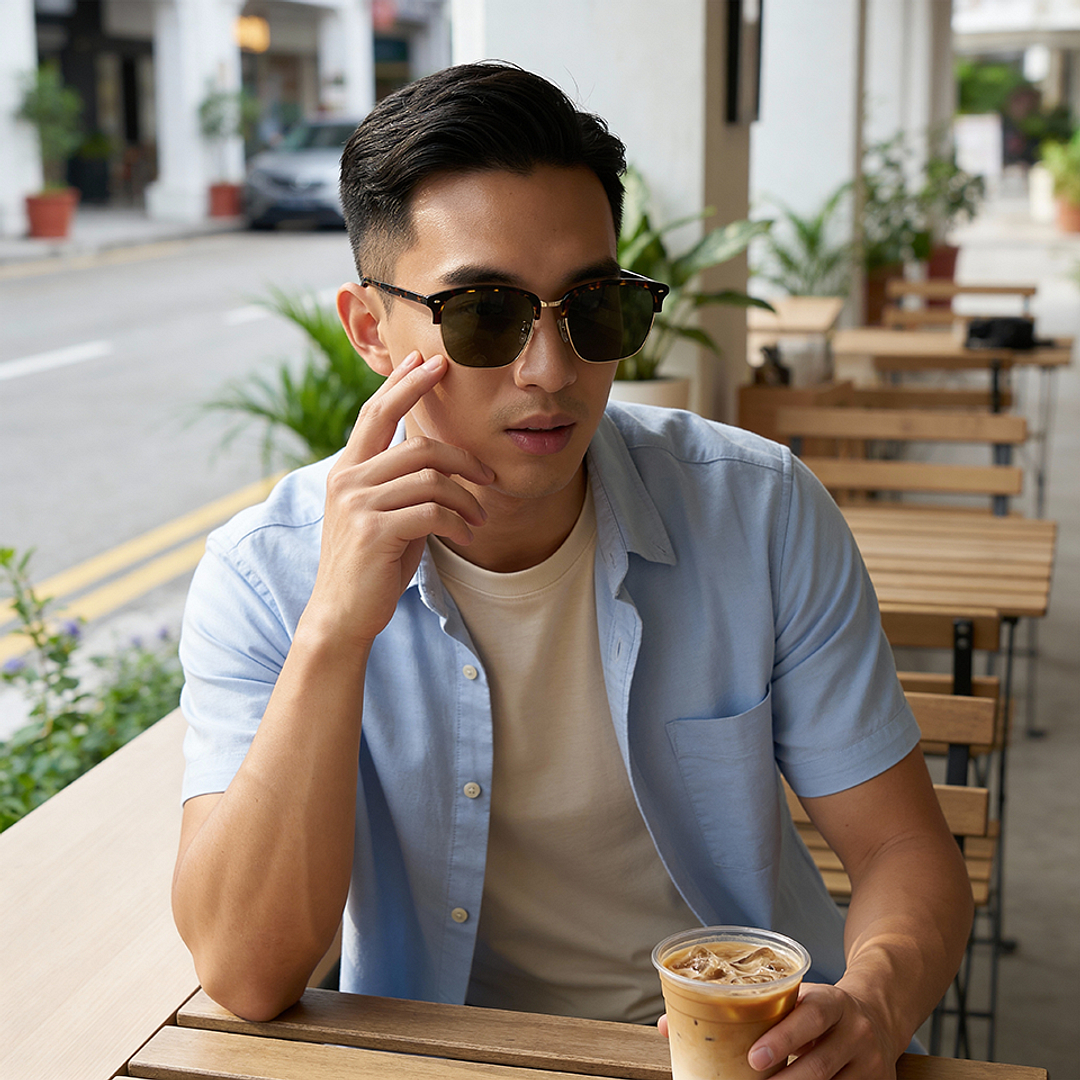 OWNDAYS | SUN Brown Demi Half Rim Browline left side